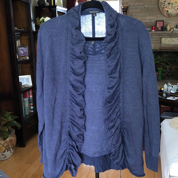 Lafayette 148 New York Sweaters - Lafayette 148 New York Navy Ruffled Open-Front Cardigan